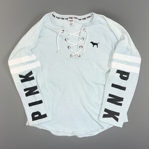 PINK Victoria's Secret Light Blue Lace-Up Pullover Hoodie